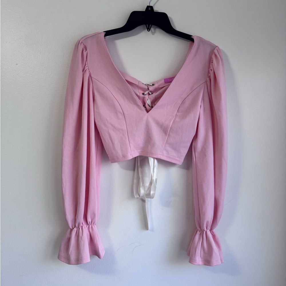 Sugar Thrillz Pink Lace-Up Crop Top